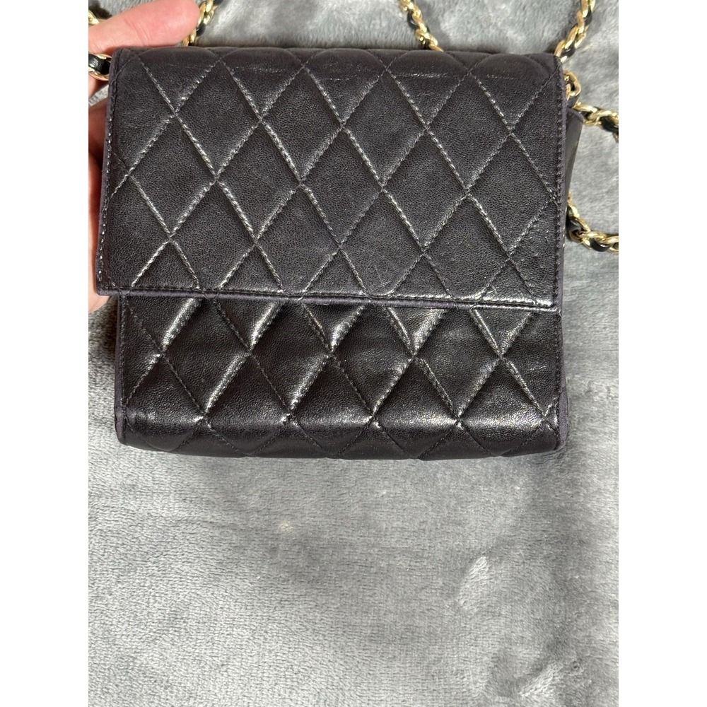 Vintage I Magnin Crossbody Bag Womens Small Black Quilted Leather Chain Strap - Picture 2 of 14
